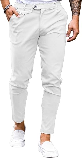 Model wearing LV Signature Luxury Trouser in white, showcasing sleek tailored fit and premium fabric.