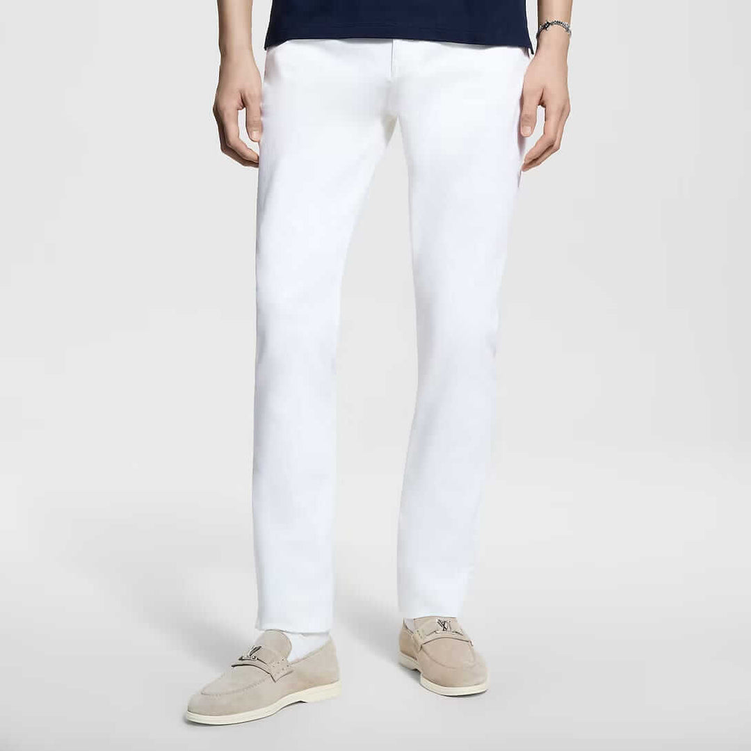 LV Signature Luxury Trouser displayed in white, showcasing a sleek tailored fit for modern elegance.